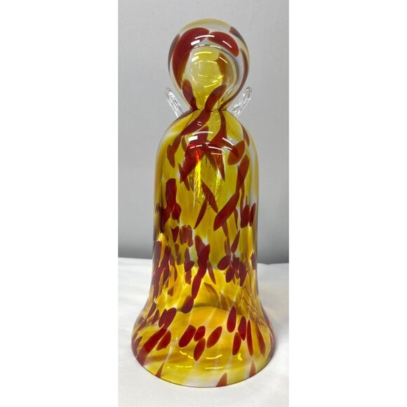 Zorza Handblown Glass Christmas Angel Figurine With Yellow & Red Swirl Pattern - Picture 1 of 8